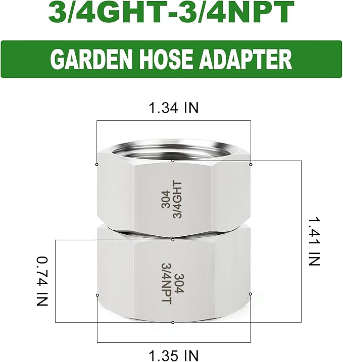TAISHER 2PCS 304 Stainless Steel Garden Hose Adapter, 3/4" GHT Female x 3/4" NPT Female Swivel Garden Hose Connector with Washers