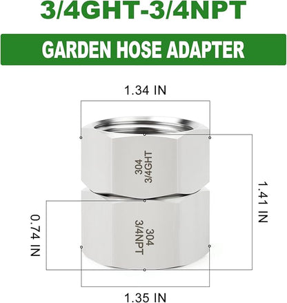 TAISHER 1PCS 304 Stainless Steel Garden Hose Adapter, 3/4" GHT Female x 3/4" NPT Female Swivel Garden Hose Connector with Washers