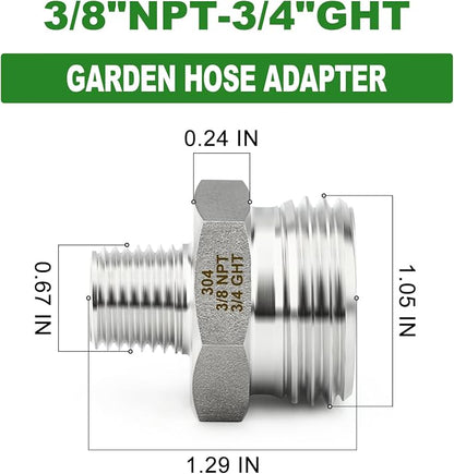 TAISHER 5PCS 304 Stainless Steel Garden Hose Adapter, 3/4" GHT Male x 3/8" NPT Male Garden Hose Connector with Washers