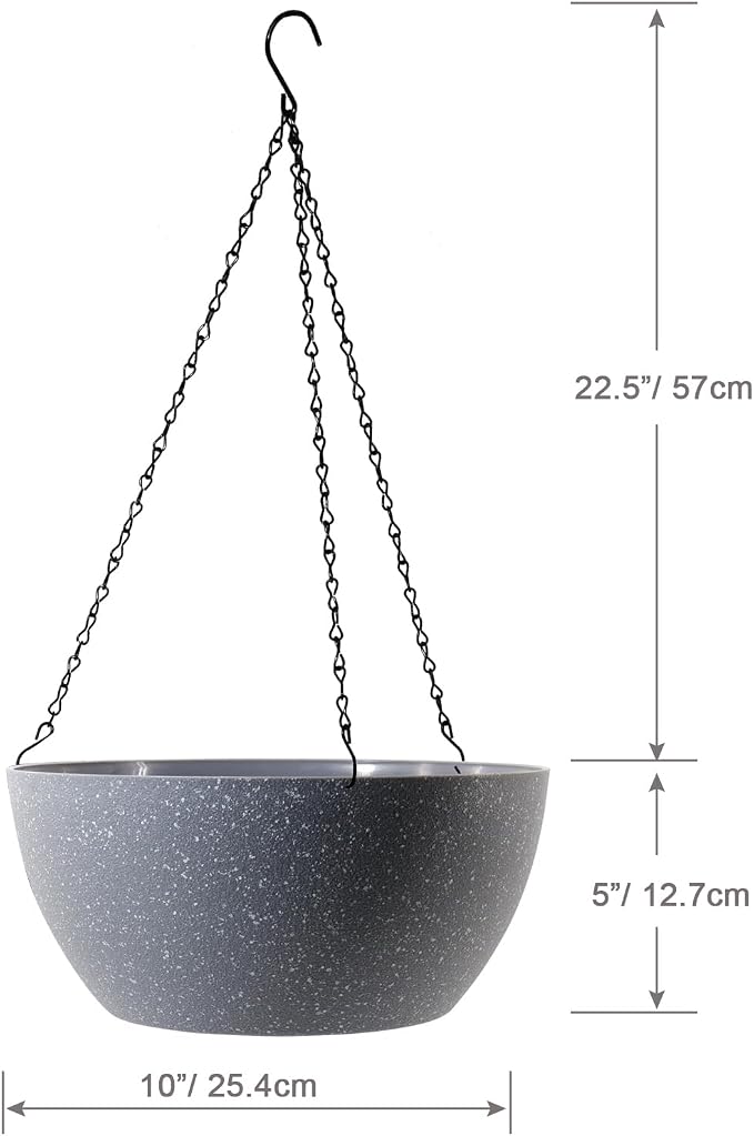 WSMKSZ 10 inch Hanging Planters for Outdoor Indoor Plants with Drainage Holes and Chain, 2 Pack Round Hanging Flower Plant Pots for Garden Home Porch Decor, Speckled Grey