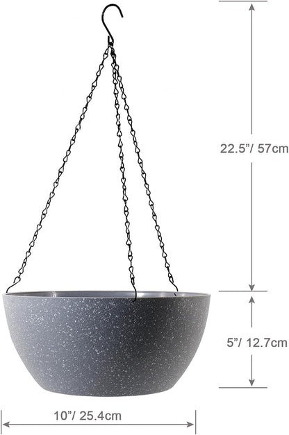 WSMKSZ 10 inch Hanging Planters for Outdoor Indoor Plants with Drainage Holes and Chain, 2 Pack Round Hanging Flower Plant Pots for Garden Home Porch Decor, Speckled Grey