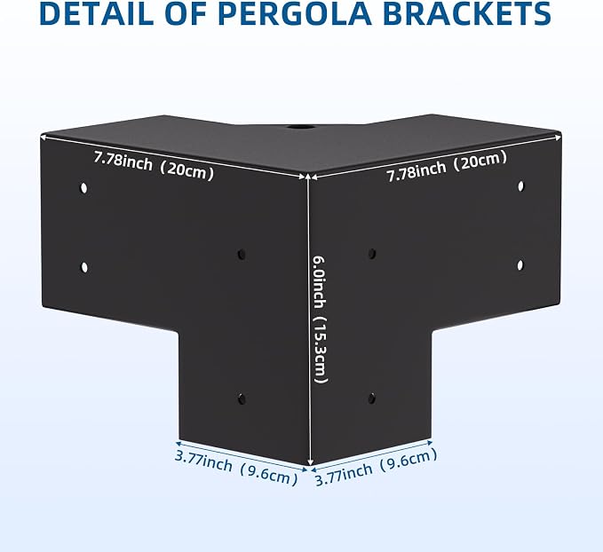 Pergola Brackets Kit 4x4 (Inner Size 3.7x3.7), 4 Pack 3-Way Heavy Duty 90° Right Angle Corner Brackets for DIY Woodworks, Easy Install Pergola Kit for Patio, Gazebos, and Outdoor Structures