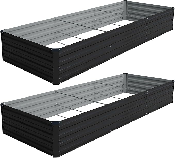Vengarus 2PCS 10x3x1ft Galvanized Raised Garden Beds Kit,Planter Box Black | Galvanized Steel, Rectangular Metal Planter Raised Beds, Vegetables, Herbs, Flowers, Easy Assembly, Rustproof Safe Backyard