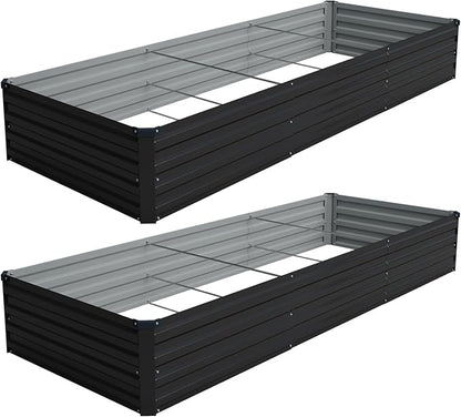 Vengarus 2PCS 10x3x1ft Galvanized Raised Garden Beds Kit,Planter Box Black | Galvanized Steel, Rectangular Metal Planter Raised Beds, Vegetables, Herbs, Flowers, Easy Assembly, Rustproof Safe Backyard