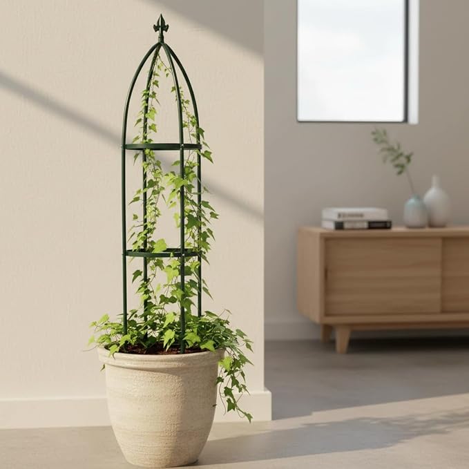 100% Metal Garden Obelisk Trellis Heavy Duty 6.3 ft for Climbing Vines | Upgraded 16mm Thick Steel Tubes Rustproof Green Tower, 4.9lb Tall Plant Support Stands for Flowers, Roses, Clematis & Tomato