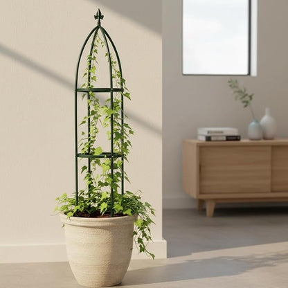 100% Metal Garden Obelisk Trellis Heavy Duty 6.3 ft for Climbing Vines | Upgraded 16mm Thick Steel Tubes Rustproof Green Tower, 4.9lb Tall Plant Support Stands for Flowers, Roses, Clematis & Tomato