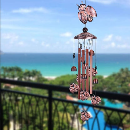 Ladybug Wind Chimes Outdoor Decor - with 4 Tubes 6 Bells 7 Ladybugs 36In Waterproof Mobile Romantic Wind Catcher Ladybug Windchimes for Home, Xmas Mom Gifts, Festival, Balcony, Garden Decoration