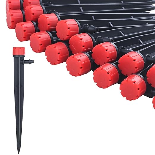 50pcs Adjustable Drip Irrigation Emitters: Garden Drippers for 1/4" Tubing | 360 Degree Water Flow, 5-Inch Arrow Stake, for Garden/Lawn/Planter Beds, Compatible with 4-7mm Tubing, Diy Watering System