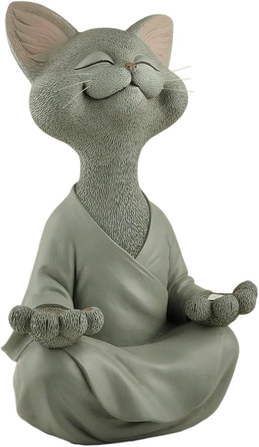 12" Whimsical Happy Cat Buddha Statue – Indoor Outdoor Zen Cat Decor