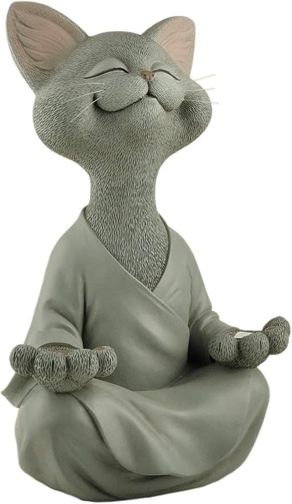 12" Whimsical Happy Cat Buddha Statue – Indoor Outdoor Zen Cat Decor