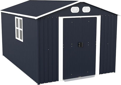 YOPTO 8x12 FT Outdoor Storage Shed, Metal Garden Shed with Window, Lockable Door & Sloped Roof, Large Waterproof Utility Tool Shed for Backyard, Garden, Patio, Lawn, Dark Gray