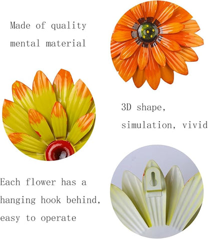 Outdoor Metal Wall Art Decor, 2 Pack 8 Inch Sunflower Wall Decorations, Hanging Outdoor wall Decor, Handmade Metal Flowers for Outdoor Outside Indoor Decor,Orange