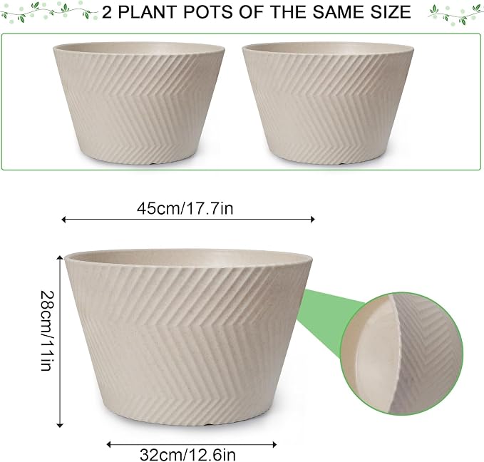 18 inch Big Plant Pots, 2 Pack Large Round Planters for Outdoor Plants, Porch, Patio, Backyard, Durable Plastic Flower Pots, Modern Décor for Tall Plants, Flowers, White
