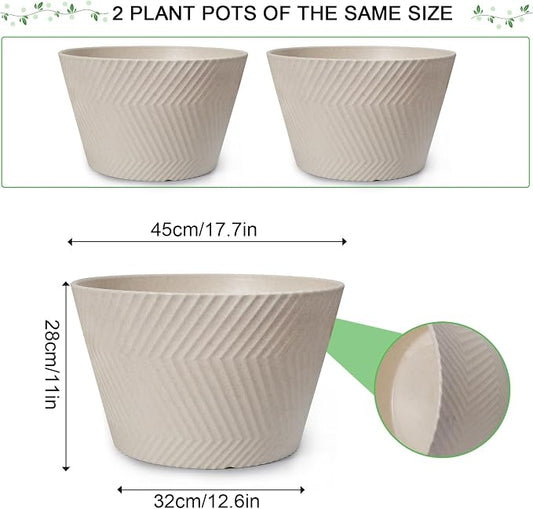18 inch Big Plant Pots, 2 Pack Large Round Planters for Outdoor Plants, Porch, Patio, Backyard, Durable Plastic Flower Pots, Modern Décor for Tall Plants, Flowers, White