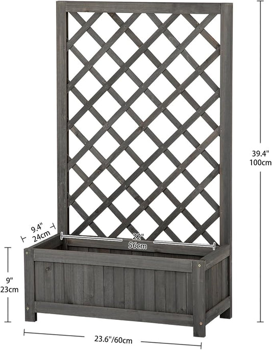 Wooden Raised Garden Bed with Trellis, 40" Outdoor Planter Box for Climbing Plants, Vertical Modern Gray Garden Planter for Vegetables, Flowers & Vines, Lattice Plant Support for Patio Yard Balcony