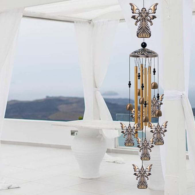 Garden Angel Wind Chimes Outdoor Indoor Decor - With 4 Tubes 6 Bells 7 Angels Wind Chime, Mobile Romantic Wind Catcher, Angel Windchimes for Home, Mom Gifts, Balcony, Tree, Festival, Garden Decoration