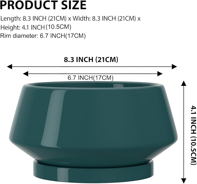 8.3 Inch Green Ceramic Planter with Drainage Hole and Saucer | Ideal for Indoor and Outdoor Plants, Modern Home Decor, Round, Gloss Green