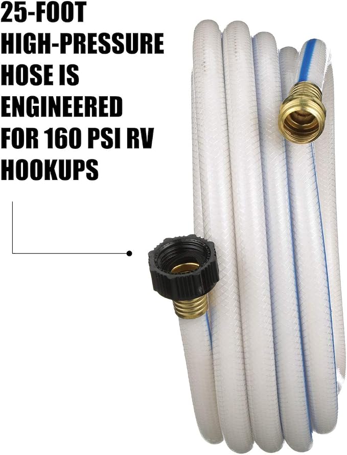 Valterra AquaFresh High Pressure Drinking Water Hose, Water Hose Hookup for RV - 1/2" x 25', White | (Pack of 5)