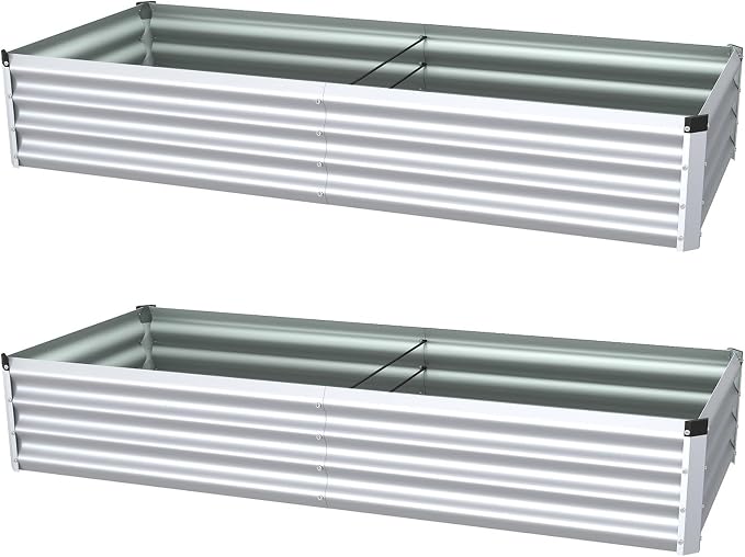 6x2x1 Ft 2Packs Metal Raised Garden Bed, Rectangular Outdoor, Garden Bed Planter Box for Vegetables, Flowers and Herbs, Color Coated Steel Raised Planter Bed Kit (Silver)