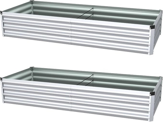 6x2x1 Ft 2Packs Metal Raised Garden Bed, Rectangular Outdoor, Garden Bed Planter Box for Vegetables, Flowers and Herbs, Color Coated Steel Raised Planter Bed Kit (Silver)
