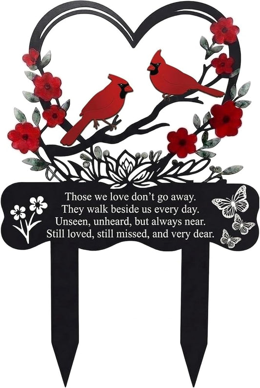 Red Cardinals Cemetery Decorations for Grave, Metal Grave Marker for Outdoors Yard Garden Sympathy Decor, Memorial Plaque Stake for Remembrance Mom Dad Friends
