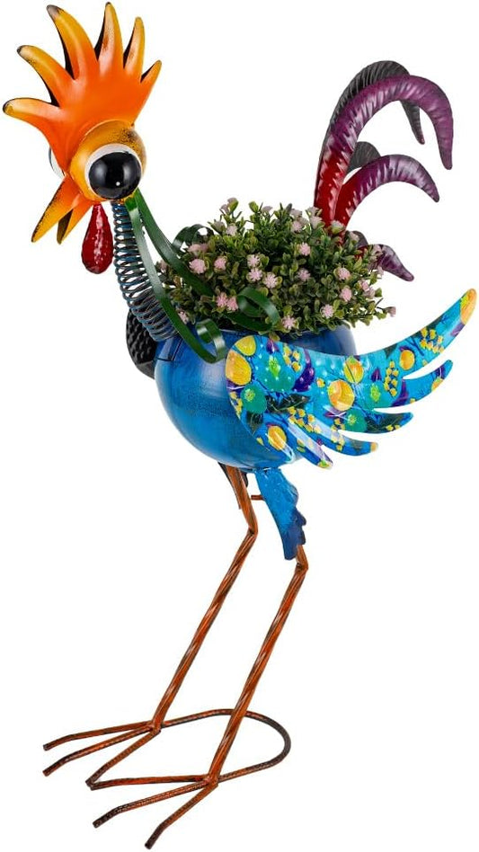 Planters for Outdoor Plants,25.6 Inch Tall Metal Yard Rooster Decor for Outdoor Plants, Weather-Resistant Flower Pots for Garden Patio Porch Decor