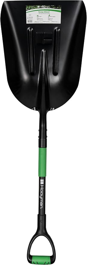 Hooyman Scoop Shovel with Lightweight Aluminum Head Construction, Ergonomic No-Slip H-Grip, D Handle, and Fiberglass Core for Moving Feed, Gardening, Land Management, Yardwork, Farming, and Outdoors