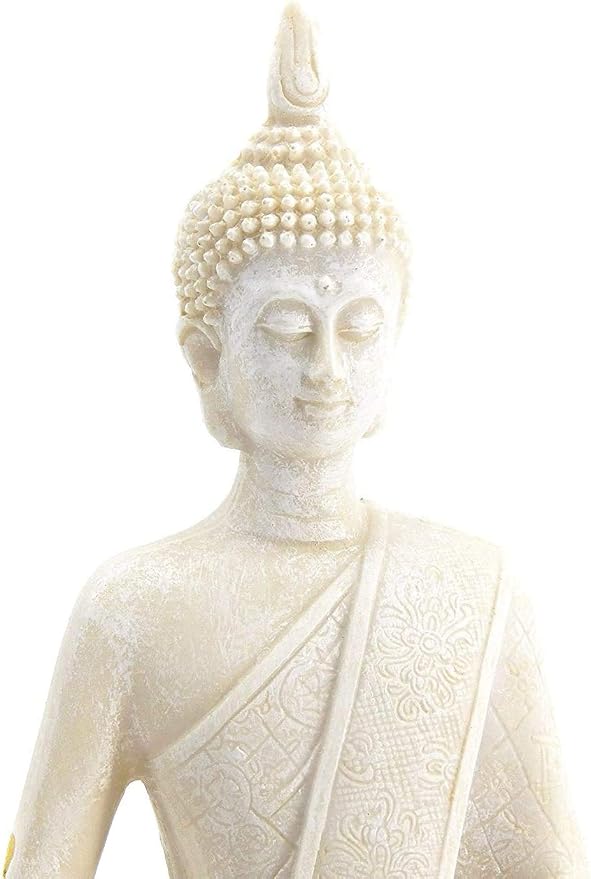 Bellaa Buddha Statue Zen Home Decor Mindfulness Meditation Sculpture Peace Harmony Dhyana Mudra Sitting Blessing Altar Figurine White