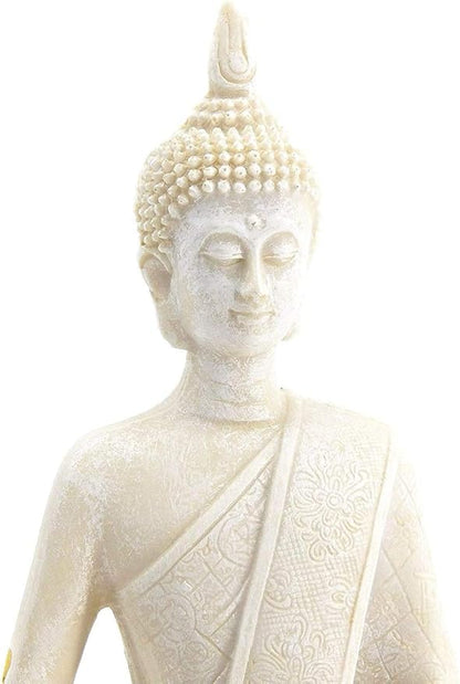 Bellaa Buddha Statue Zen Home Decor Mindfulness Meditation Sculpture Peace Harmony Dhyana Mudra Sitting Blessing Altar Figurine White