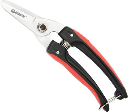 Eden 39006 Durable Bypass Trimming Shears, 1/4 Inch Cutting Diamter For Stems and Branches, HIgh Carbon Steel, Ergonomic Grip