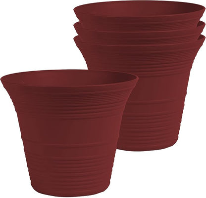 The HC Companies 7 Inch Sedona Round Self Watering Planter Pots, Lightweight UV-Resistant Plastic Indoor & Outdoor Planters, 4-Pack Flower Pots for Garden & Home Decor, Wild Red