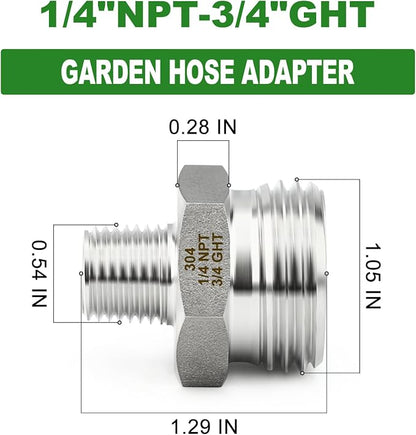 TAISHER 5PCS 304 Stainless Steel Garden Hose Adapter, 3/4" GHT Male x 1/4" NPT Male Garden Hose Connector with Washers