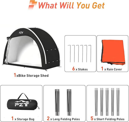 Upgraded Bike Tent with Rain Cover, Portable Outdoor Storage Shed for 4-5 Bikes, 210D Oxford Fabric PU4000 Waterproof, Bike Shed/Bike Cover for Motorcycles, Garden Tools, Lawn Mower