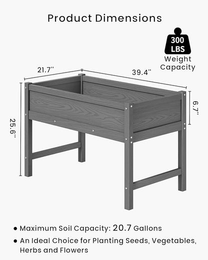Weatherproof Raised Garden Bed, HDPE Outdoor Elevated Planter Box with Legs, Garden Box, Flower Beds for Patio, Deck, Balcony (Grey)