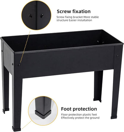 Raised Garden Bed, Elevated Planter Black Metal Plant Box with Legs Standing Garden Stand Drainage Holes Black(24" L x 11" W x 18" H)