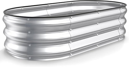 Kesfitt Raised Garden Bed, 4x2x1 FT Galvanized Steel Metal Raised Garden Bed, Oval Open-Bottom Design, 12-Inch Deep for Outdoor Vegetable & Herb Gardening, Silver