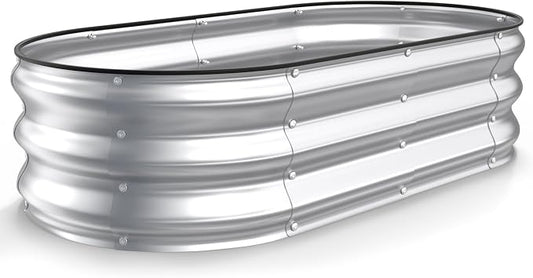Kesfitt Raised Garden Bed, 4x2x1 FT Galvanized Steel Metal Raised Garden Bed, Oval Open-Bottom Design, 12-Inch Deep for Outdoor Vegetable & Herb Gardening, Silver