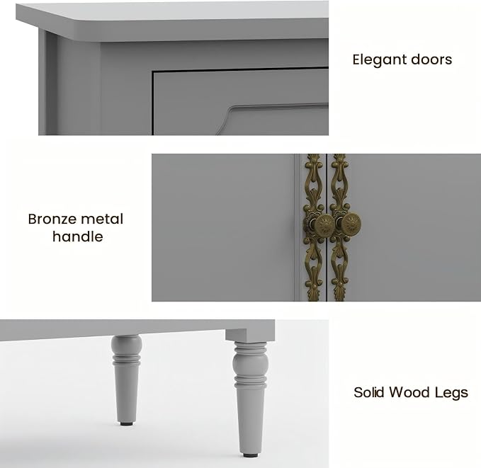 RoyalCraft 118" Buffet Cabinet with Storage, Vintage Sideboard with Adjustable Shelves, Mid Century Modern Painted Credenza Coffee Bar for Kitchen, Dining Room, Entryway, Living Room, Dove Gray