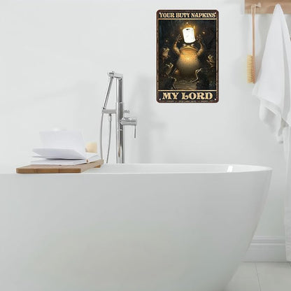 Vintage Frogs Tin Sign Your Butt Napkins My Lord Retro Bathroom Metal Poster Magic Funny Frog Wall Art Froglovers Toilet Man Cave Bar Cafe Indoor Room Garage Store Office 12 * 8inch
