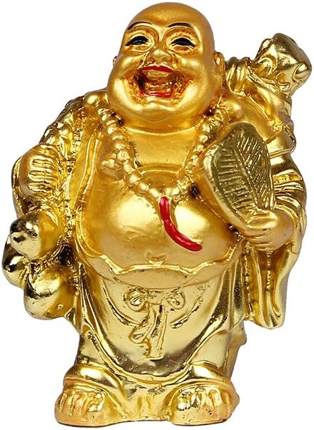BRABUD Resin Laughing Buddha Figurines 2.5’’Height Gilting Buddha Statue Big 6 Set Gold