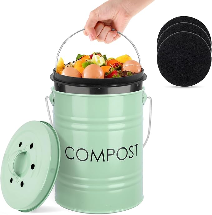 MUMTOP Compost Bin Kitchen Countertop Composter with lid – Small Compost ContainerI Includes Inner Compost Bucket Liner & Charcoal Filter