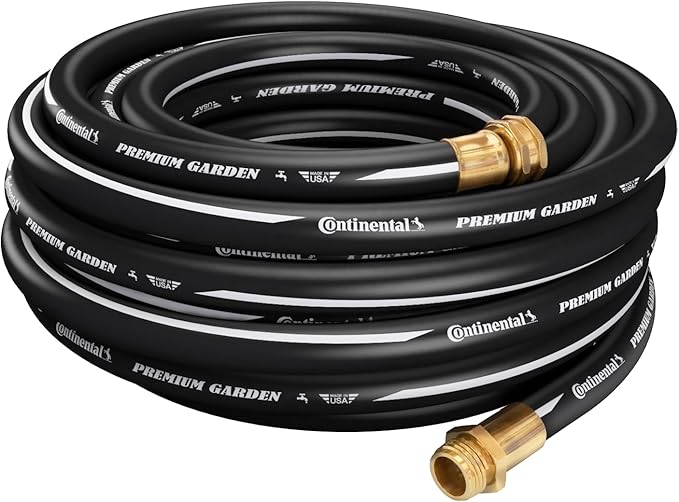 Continental Premium Garden Black Heavy Duty Cold Water Garden Hose, 5/8in Inside Diameter x 50ft Length, Male x Female Garden Hose Thread
