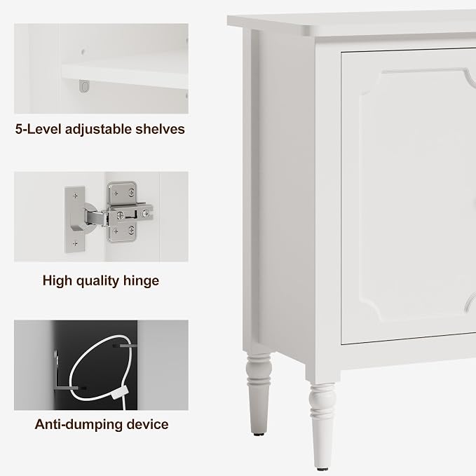 RoyalCraft 118" Buffet Cabinet with Storage, Vintage Sideboard with Adjustable Shelves, Mid Century Modern Painted Credenza Coffee Bar for Kitchen, Dining Room, Entryway, Living Room, Satin White