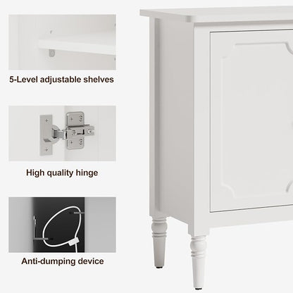 RoyalCraft 118" Buffet Cabinet with Storage, Vintage Sideboard with Adjustable Shelves, Mid Century Modern Painted Credenza Coffee Bar for Kitchen, Dining Room, Entryway, Living Room, Satin White