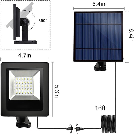 Solar Lights Dusk to Dawn 4400mAh Solar Powered Spotlight Outdoor Waterproof 6000K Wall Mounted Lighting with 16FT Cord for Patio, Flag Pole, Fence, White