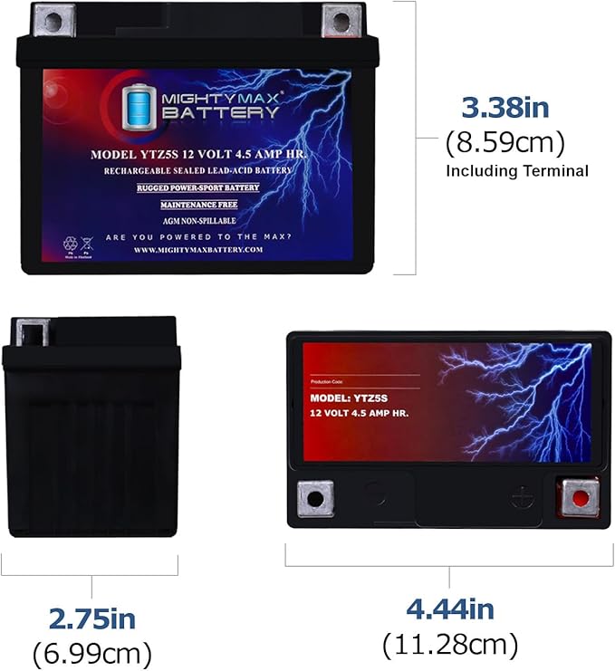 Mighty Max Battery YTZ5S - 12 Volt 4.5 AH, 65 CCA, Rechargeable Maintenance Free SLA AGM Motorcycle Battery