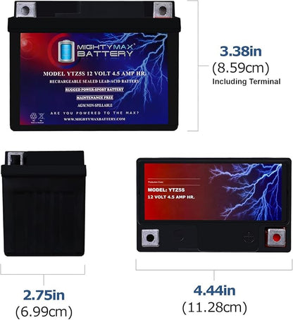 Mighty Max Battery YTZ5S - 12 Volt 4.5 AH, 65 CCA, Rechargeable Maintenance Free SLA AGM Motorcycle Battery