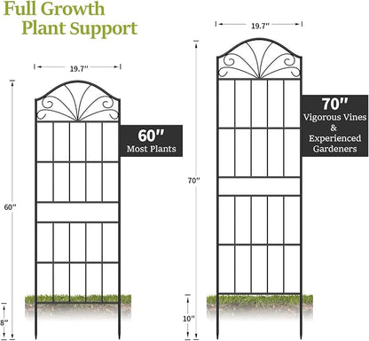 VOXOR Metal Trellis for Climbing Plants Outdoor, 60 * 19.7 Inch Tall Garden Trellis with Black Rustproof Coating, Decorative Rose Trellis for Climbing Roses, Vines, and Flowers, 2 Pack