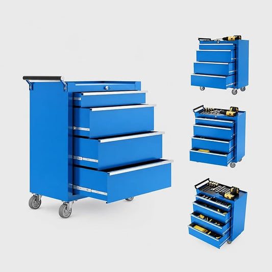 IDEALHOUSE Rolling Tool Chest, 5 Drawers Tool Storage Cabinet, Toolbox with Wheels, Portable Tool Cabinet Organizer with Locking System & Drawer Liners, Tool Storage Cart for Garage, Workshop, Blue