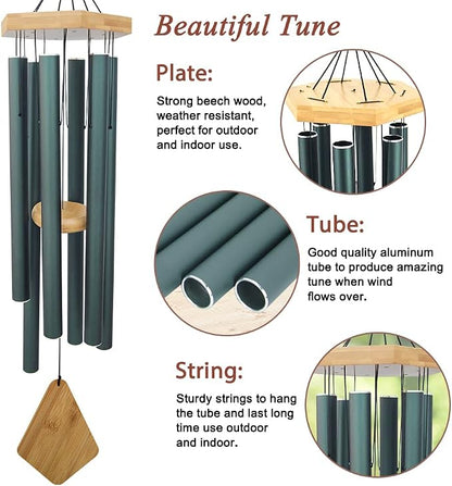 Wind Chimes Outdoor Deep Tone, 36 Inches Large WindChimes Outdoor Sympathy Windchime for Mom/Housewarming/Christmas, Garden Chimes for Outside Decoration. Green